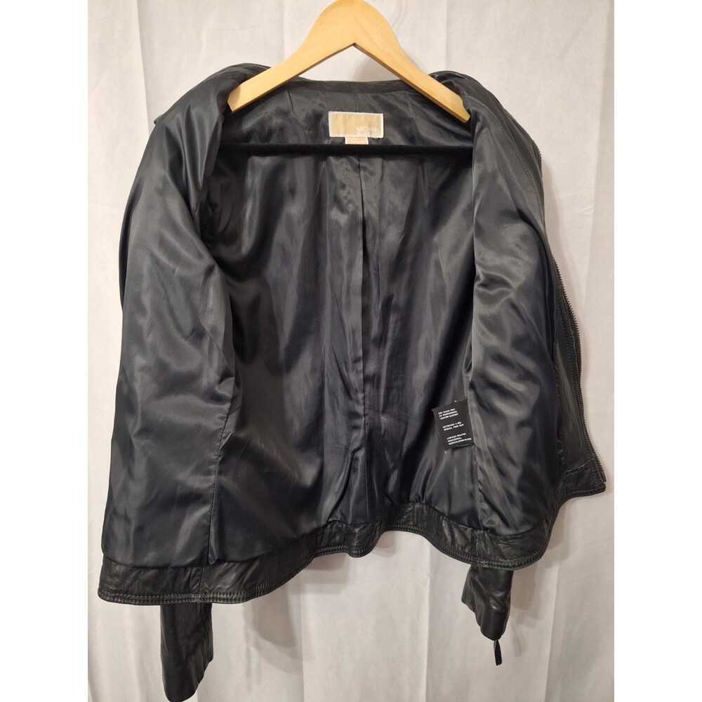 Michael Kors Women's Black Genuine Leather Moto Biker Jacket Large Zip Pockets - Picture 6 of 13